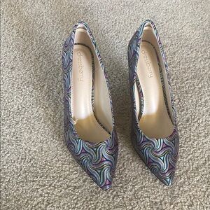 Blue and Purple Geometric Heels with Stiletto Silhouette